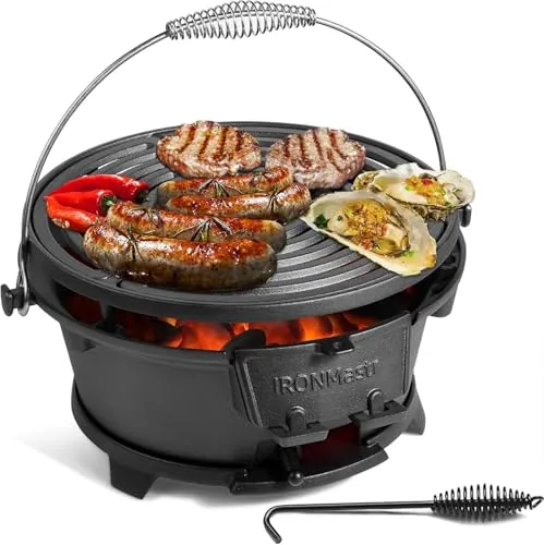 Grill Outdoor,100% Cast Iron Grill,Mini Small Portable Charcoal Grill