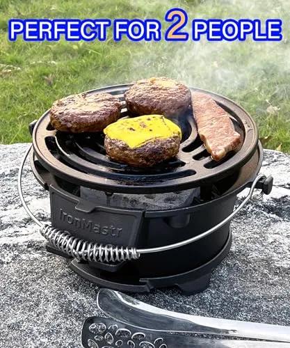 Grill Outdoor,100% Cast Iron Grill,Mini Small Portable Charcoal Grill
