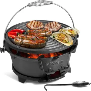 Grill Outdoor,100% Cast Iron Grill,Mini Small Portable Charcoal Grill