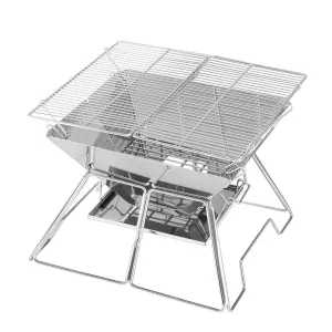 Grillz Camping Fire Pit BBQ 2-in-1 Grill Smoker Outdoor Portable Stainless Steel