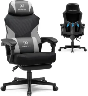 GTPLAYER Gaming Chair, Breathable Mesh Game Chair with Wider Cushion, Ergonomic Gamer Chair with Lumbar Support and Footrest, Height Adjustable Computer Office Chair for Adults (Gray)