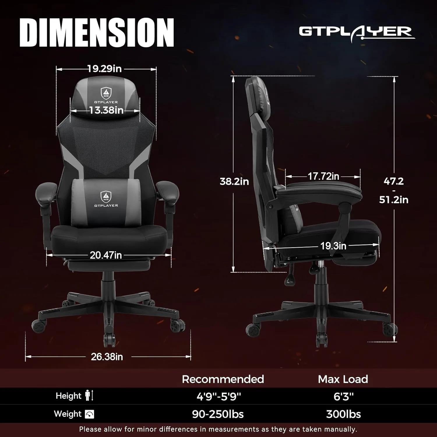 GTPLAYER Gaming Chair, Breathable Mesh Game Chair with Wider Cushion, Ergonomic Gamer Chair with Lumbar Support and Footrest, Height Adjustable Computer Office Chair for Adults (Gray)
