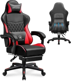 GTPLAYER Gaming Chair, High Back Leather Computer Gaming Chair with Footrest, Ergonomic Height Adjustable Office Chair with Removable Cover and Lumbar Support for Gaming and Work (Red)