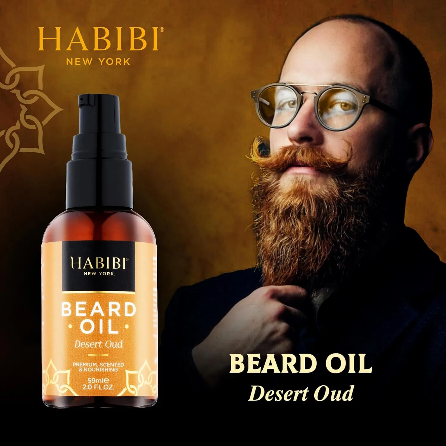 HABIBI Desert Oud Beard Oil (2.0 Fl. Oz) Naturally Derived Scented Beard Oil For Men, Beard Growth Oil, and Beard Care Essentials – Hydrates, Nourishes, and Promotes Healthy Beard Growth, Made in USA