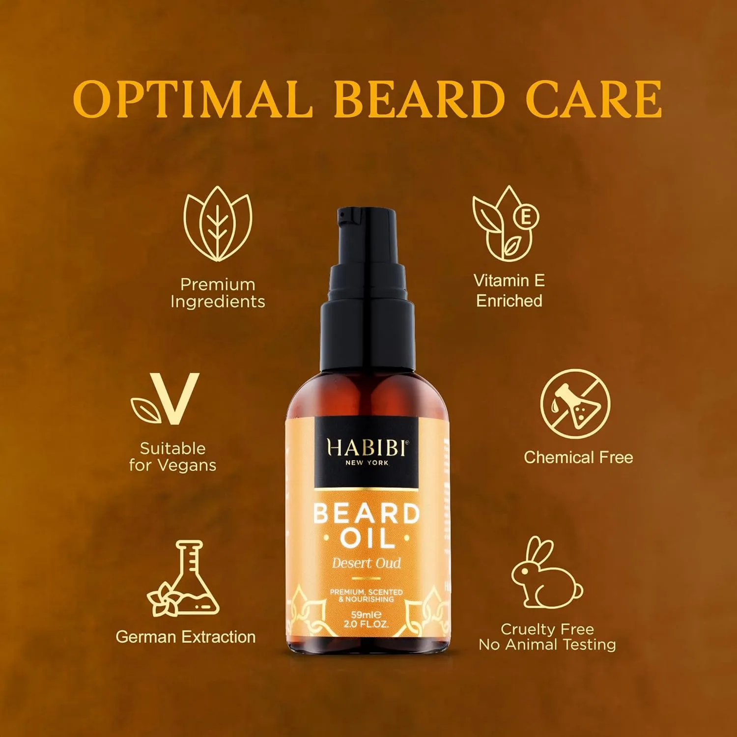 HABIBI Desert Oud Beard Oil (2.0 Fl. Oz) Naturally Derived Scented Beard Oil For Men, Beard Growth Oil, and Beard Care Essentials – Hydrates, Nourishes, and Promotes Healthy Beard Growth, Made in USA