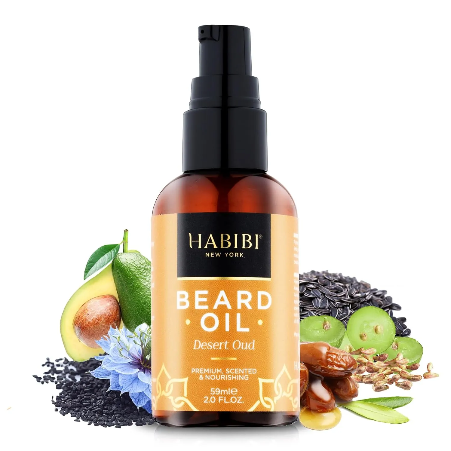 HABIBI Desert Oud Beard Oil (2.0 Fl. Oz) Naturally Derived Scented Beard Oil For Men, Beard Growth Oil, and Beard Care Essentials – Hydrates, Nourishes, and Promotes Healthy Beard Growth, Made in USA