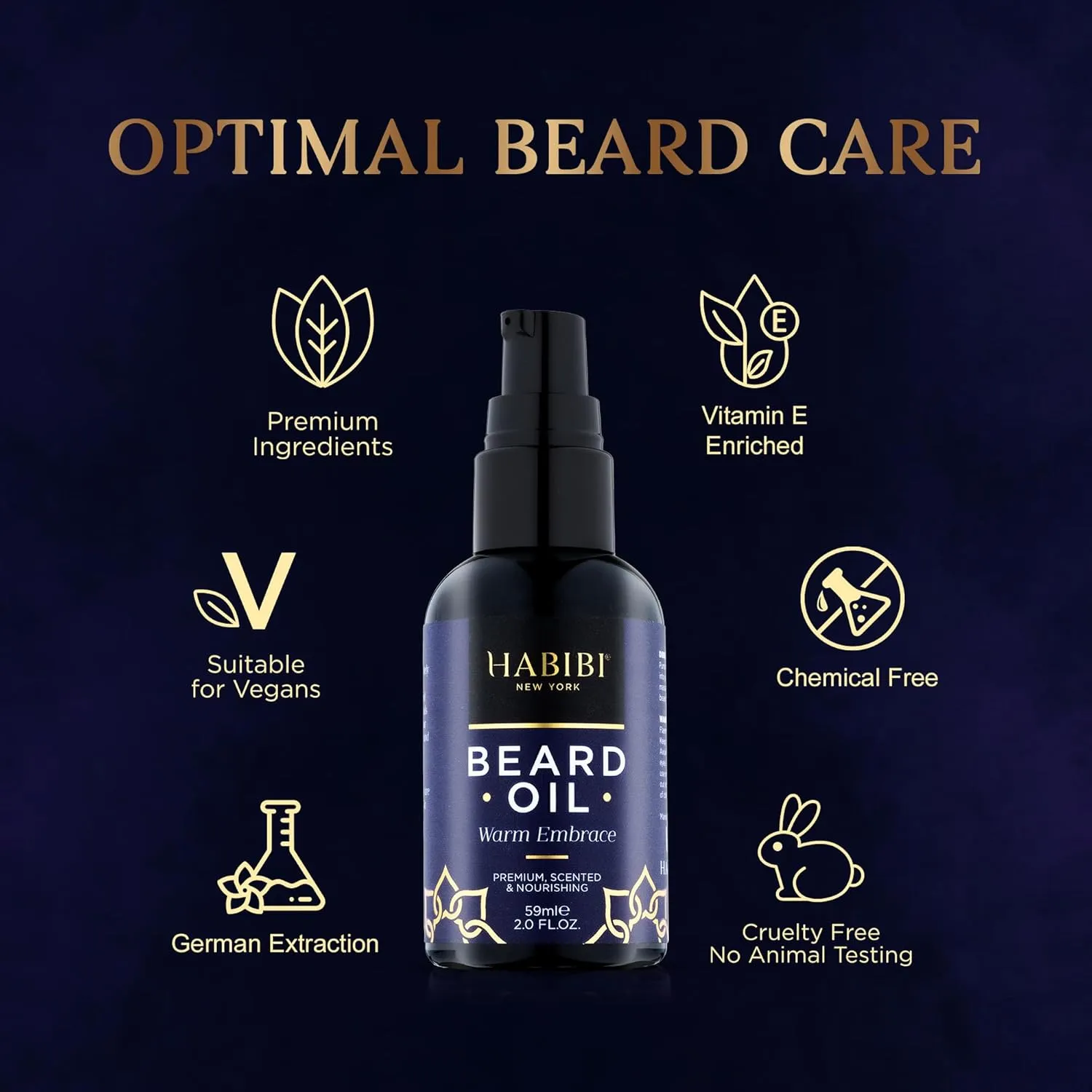 HABIBI Warm Embrace Beard Oil (2.0 Fl. Oz) Naturally Derived Scented Beard Oil For Men, Beard Growth Oil, & Beard Care Essentials – Hydrates, Nourishes, and Promotes Healthy Beard Growth, Made in USA