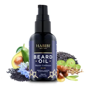 HABIBI Warm Embrace Beard Oil (2.0 Fl. Oz) Naturally Derived Scented Beard Oil For Men, Beard Growth Oil, & Beard Care Essentials – Hydrates, Nourishes, and Promotes Healthy Beard Growth, Made in USA