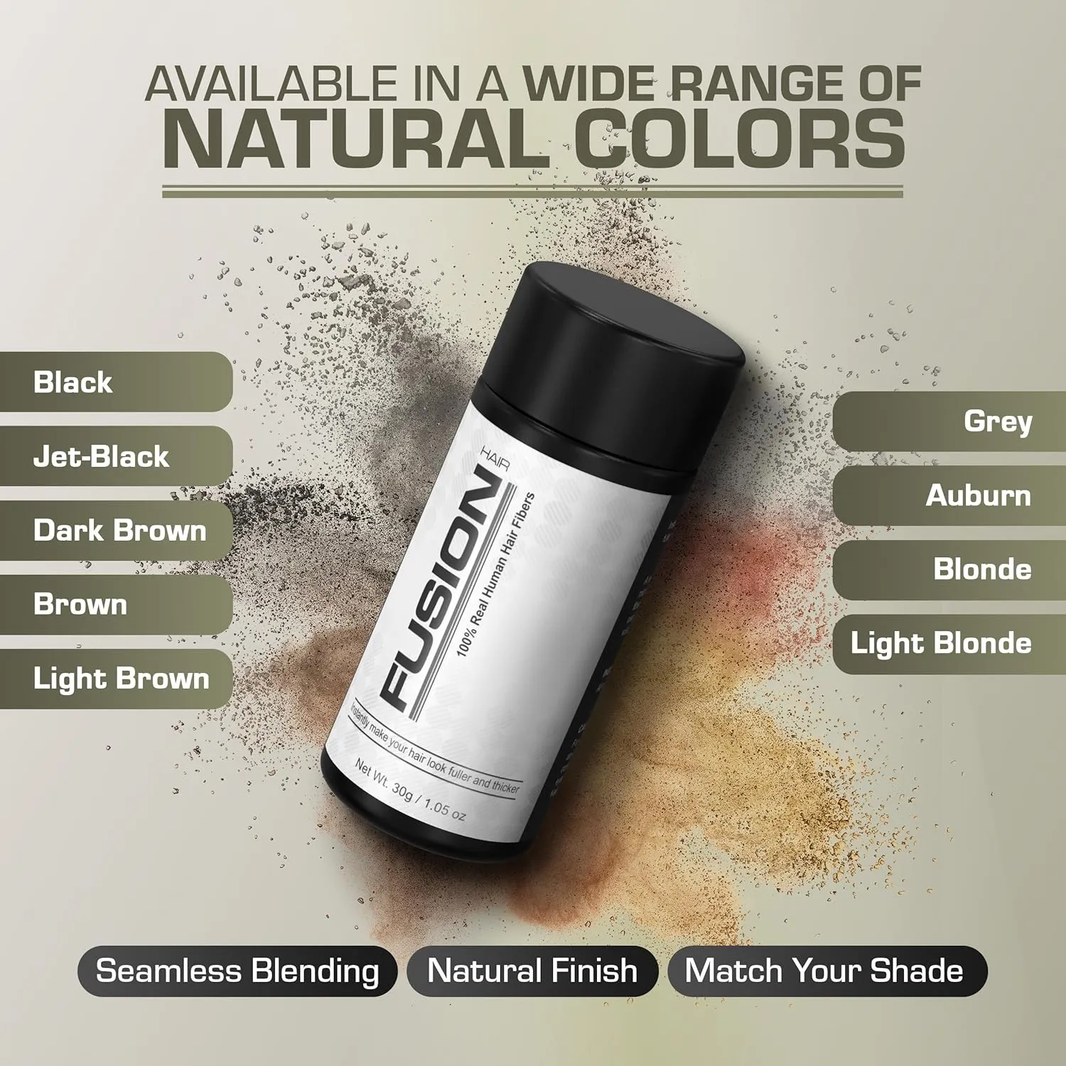 Hair Fibers for Thinning Hair - (0.42 Oz) Real Human Hair Building Fibers to Conceal Bald Spots and Thinning Hair, Root Touch Up and Volumizer, Grey