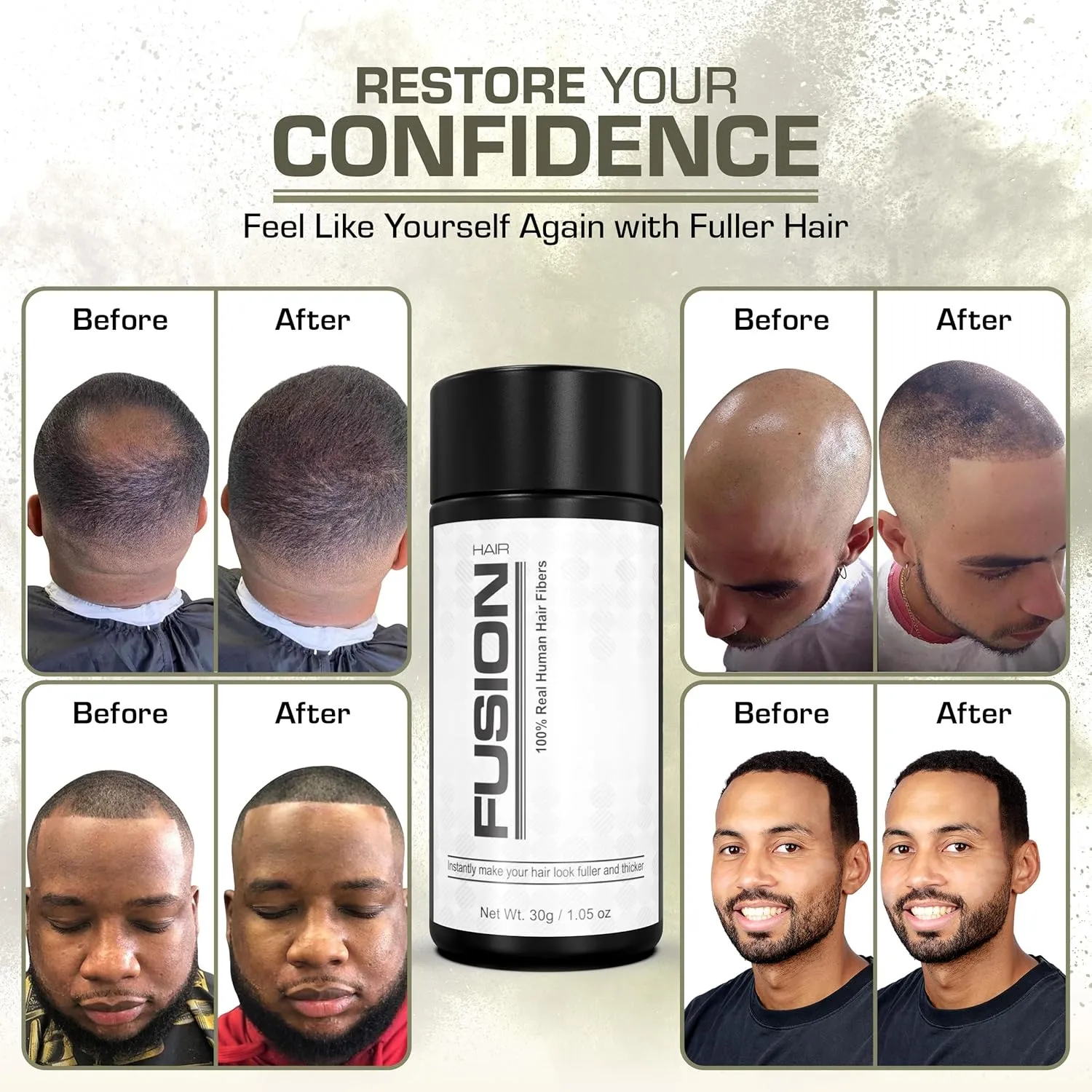 Hair Fibers for Thinning Hair - (0.42 Oz) Real Human Hair Building Fibers to Conceal Bald Spots and Thinning Hair, Root Touch Up and Volumizer, Grey