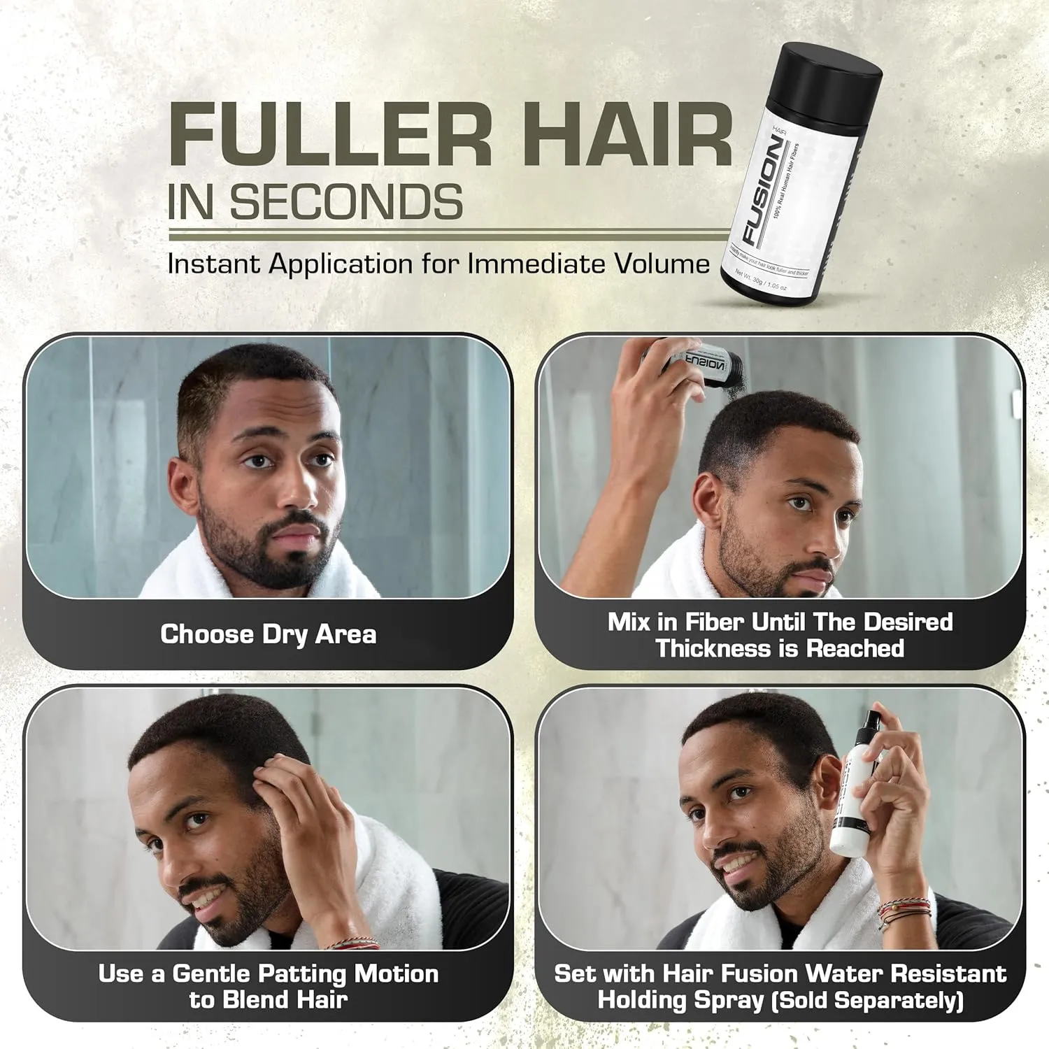 Hair Fibers for Thinning Hair - (0.42 Oz) Real Human Hair Building Fibers to Conceal Bald Spots and Thinning Hair, Root Touch Up and Volumizer, Grey