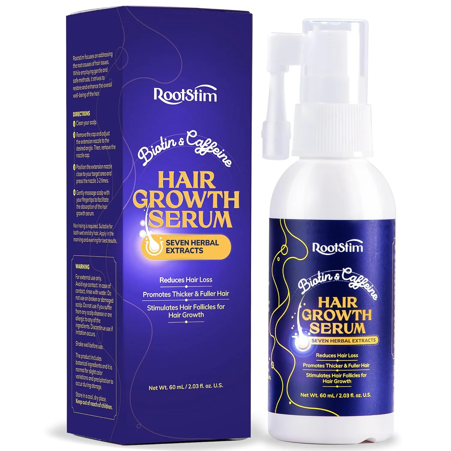 Hair Growth Serum for Men and Women: Rice Water & Biotin & Caffeine Hair Treatment Oil Enriched with Seven Herbal Extracts - Hair Care Spray for Thicker, Longer, Fuller Hair 60ML