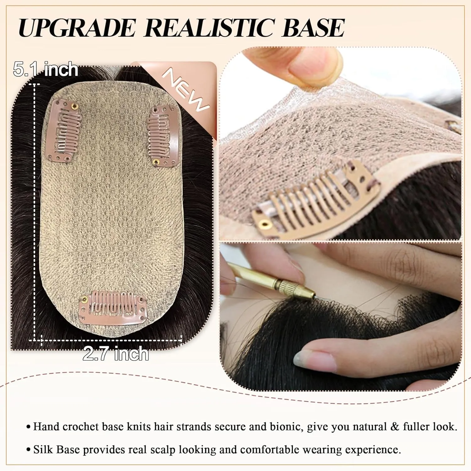 Hair Toppers for Women Real Human Hair with Bangs Extensions for Thinning Hair 150% Density 7 * 13CM Silk Base Clip in Hair Pieces Straight Hairpiece Wiglets 10 Inch #2 Dark Brown