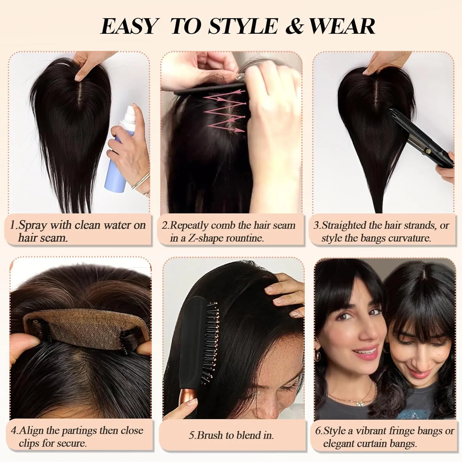 Hair Toppers for Women Real Human Hair with Bangs Extensions for Thinning Hair 150% Density 7 * 13CM Silk Base Clip in Hair Pieces Straight Hairpiece Wiglets 10 Inch #2 Dark Brown