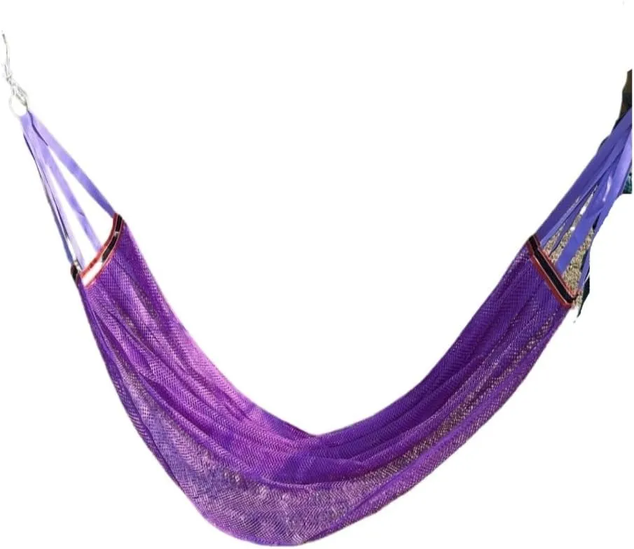 Hamock Ice Silk Hammock Outdoor Thickened Fine Mesh Single and Double Anti-Rollover Hanging Chair Camping Courtyard Hanmock(Purple,A)