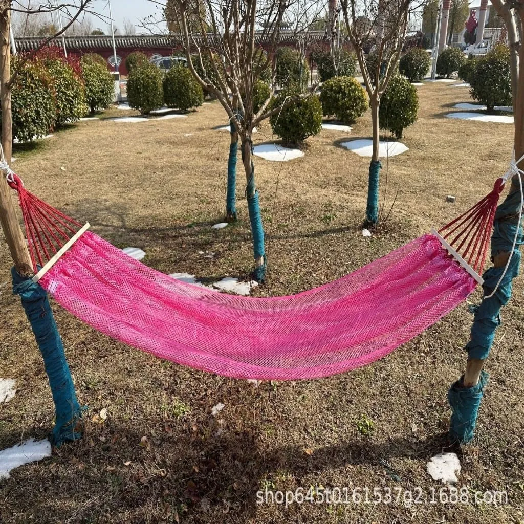 Hamock Ice Silk Hammock Outdoor Thickened Fine Mesh Single and Double Anti-Rollover Hanging Chair Camping Courtyard Hanmock(Purple,A)