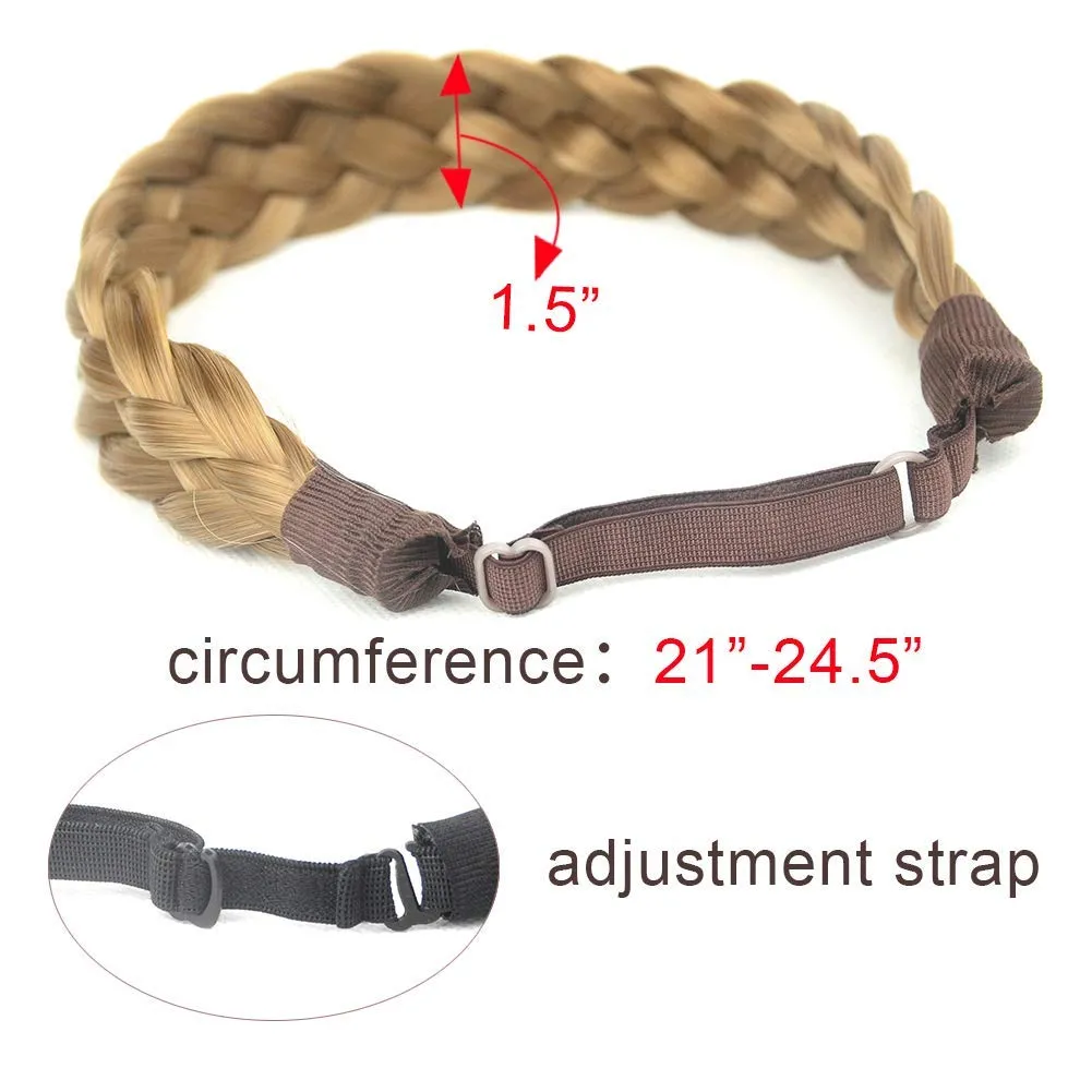 Hann 3 Pieces 5 Strands Synthetic Hair Braided Headband Classic Chunky Wide Plaited Braids Elastic Stretch Hair Piece Women Girl Beauty accessory (Light White)