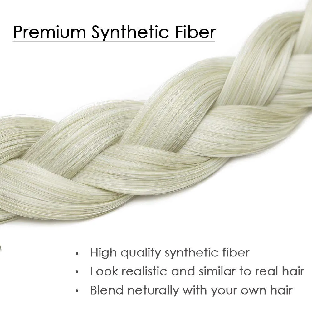 Hann 3 Pieces 5 Strands Synthetic Hair Braided Headband Classic Chunky Wide Plaited Braids Elastic Stretch Hair Piece Women Girl Beauty accessory (Light White)