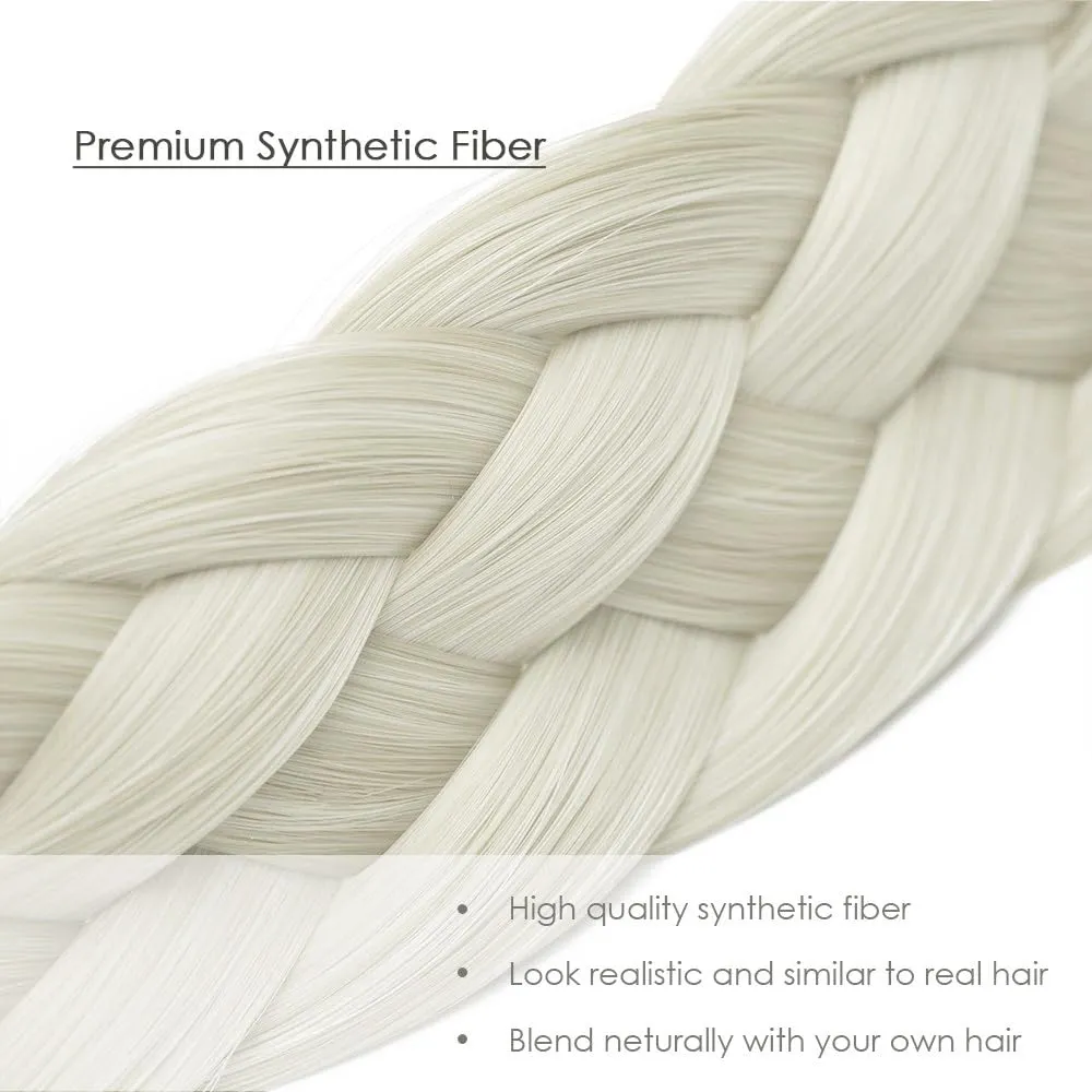 Hann 3 Pieces 5 Strands Synthetic Hair Braided Headband Classic Chunky Wide Plaited Braids Elastic Stretch Hair Piece Women Girl Beauty accessory (Light White)