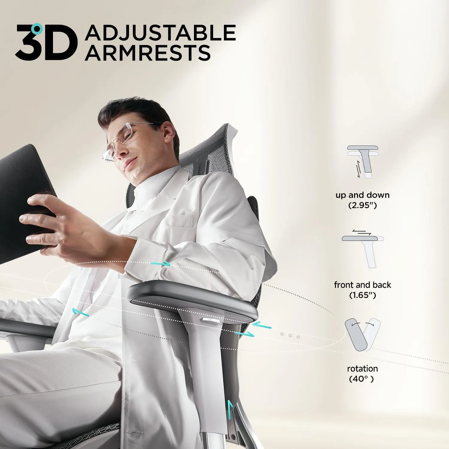 Hbada E3 Air Ergonomic Office Chair, Big and Tall Office Chair - with 3-Zone Dynamic Lumbar Support, 3D Adjustable Headrest, 3D Adjustable Armrests, Swivel, Grey(No Footrest)