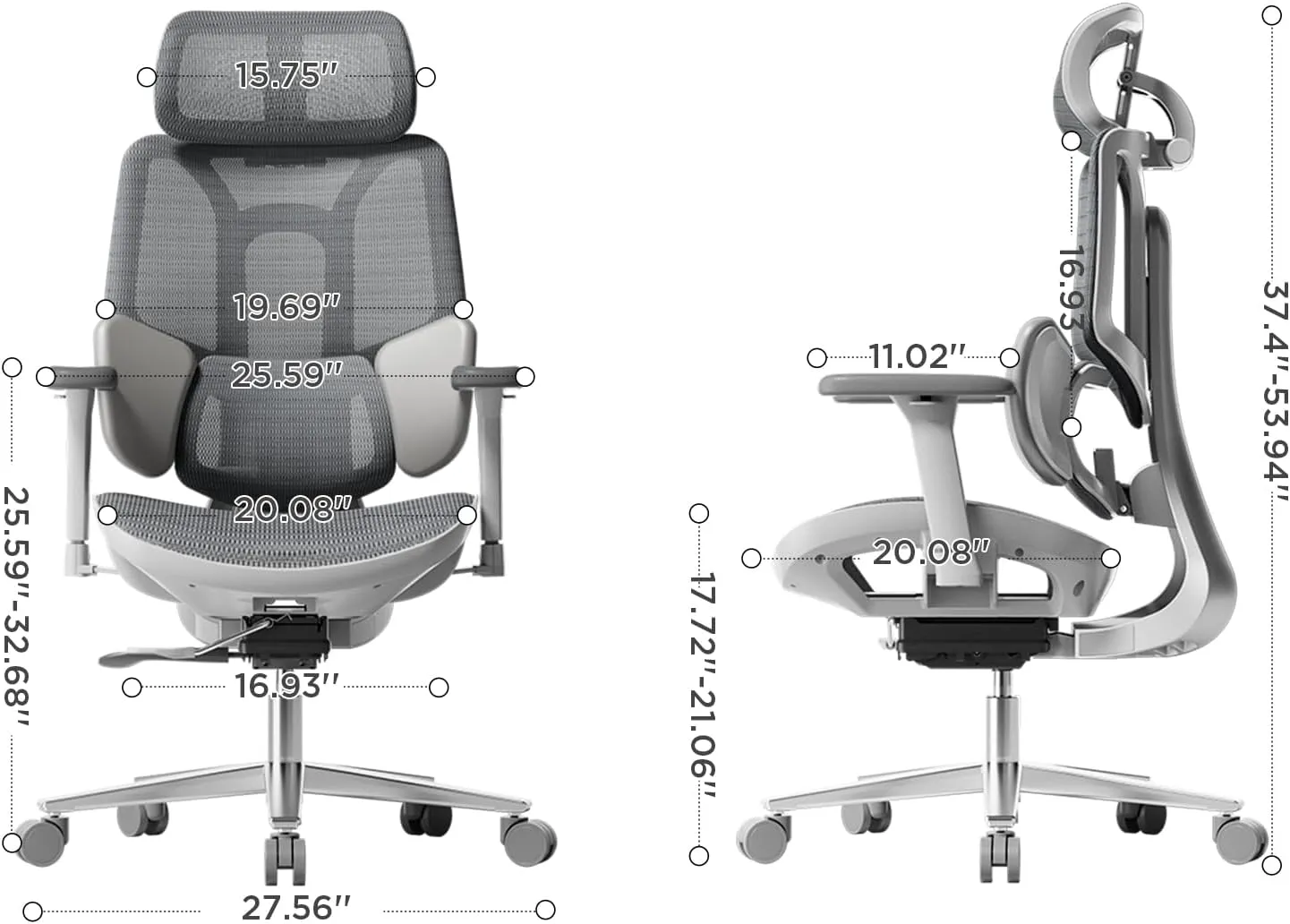 Hbada E3 Air Ergonomic Office Chair, Big and Tall Office Chair - with 3-Zone Dynamic Lumbar Support, 3D Adjustable Headrest, 3D Adjustable Armrests, Swivel, Grey(No Footrest)