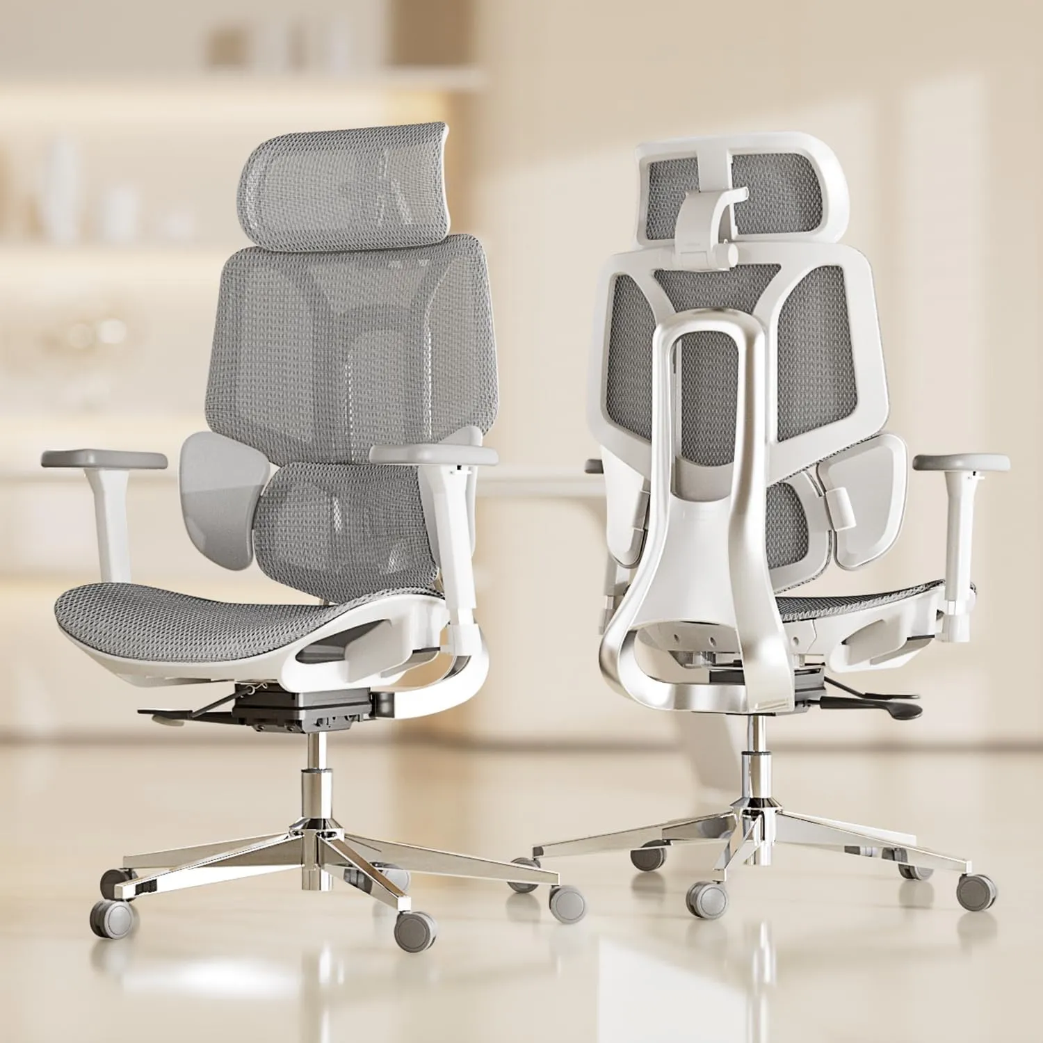 Hbada E3 Air Ergonomic Office Chair, Big and Tall Office Chair - with 3-Zone Dynamic Lumbar Support, 3D Adjustable Headrest, 3D Adjustable Armrests, Swivel, Grey(No Footrest)