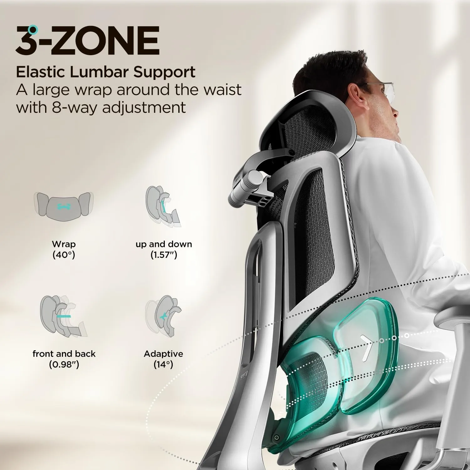 Hbada E3 Air Ergonomic Office Chair, Big and Tall Office Chair - with 3-Zone Dynamic Lumbar Support, 3D Adjustable Headrest, 3D Adjustable Armrests, Swivel, Grey(No Footrest)
