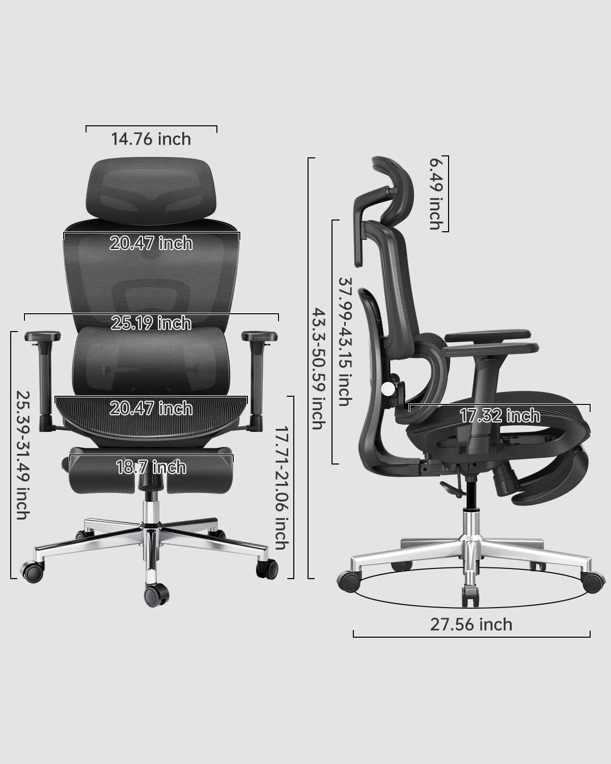 Hbada Ergonomic Office Chair with 3D Adjustable Armrests, Adjustable Lumbar Support High Back for Computer Chair, Big and Tall Mesh Office Chair, Home Office Desk Chairs Black