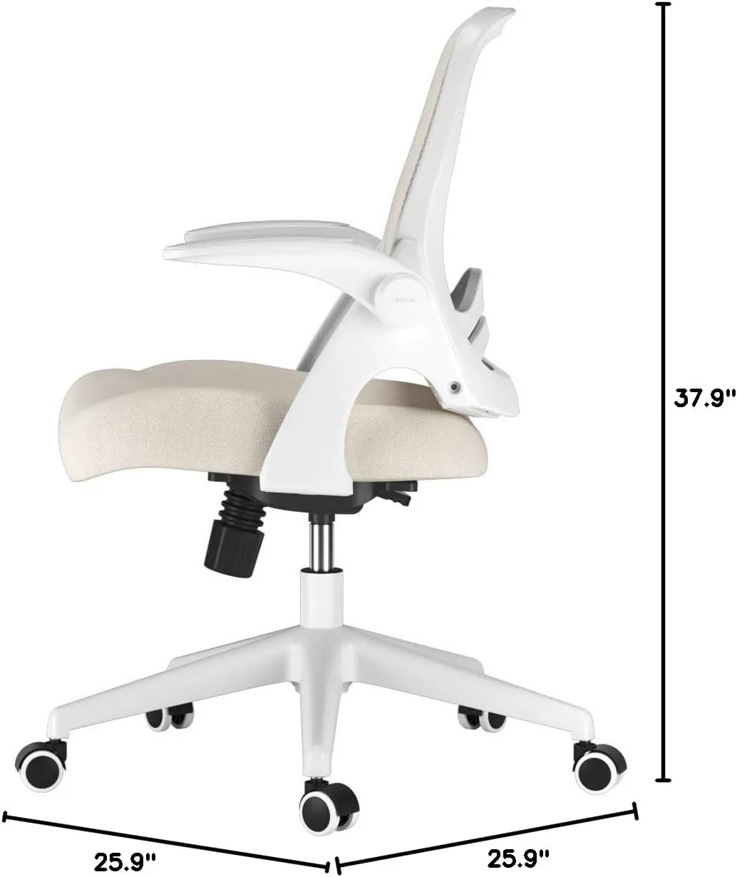 Hbada Office Desk Chair with Flip-Up Armrests and Saddle Cushion, Ergonomic Office Chair with S-Shaped Backrest, Swivel, Mesh, Grey