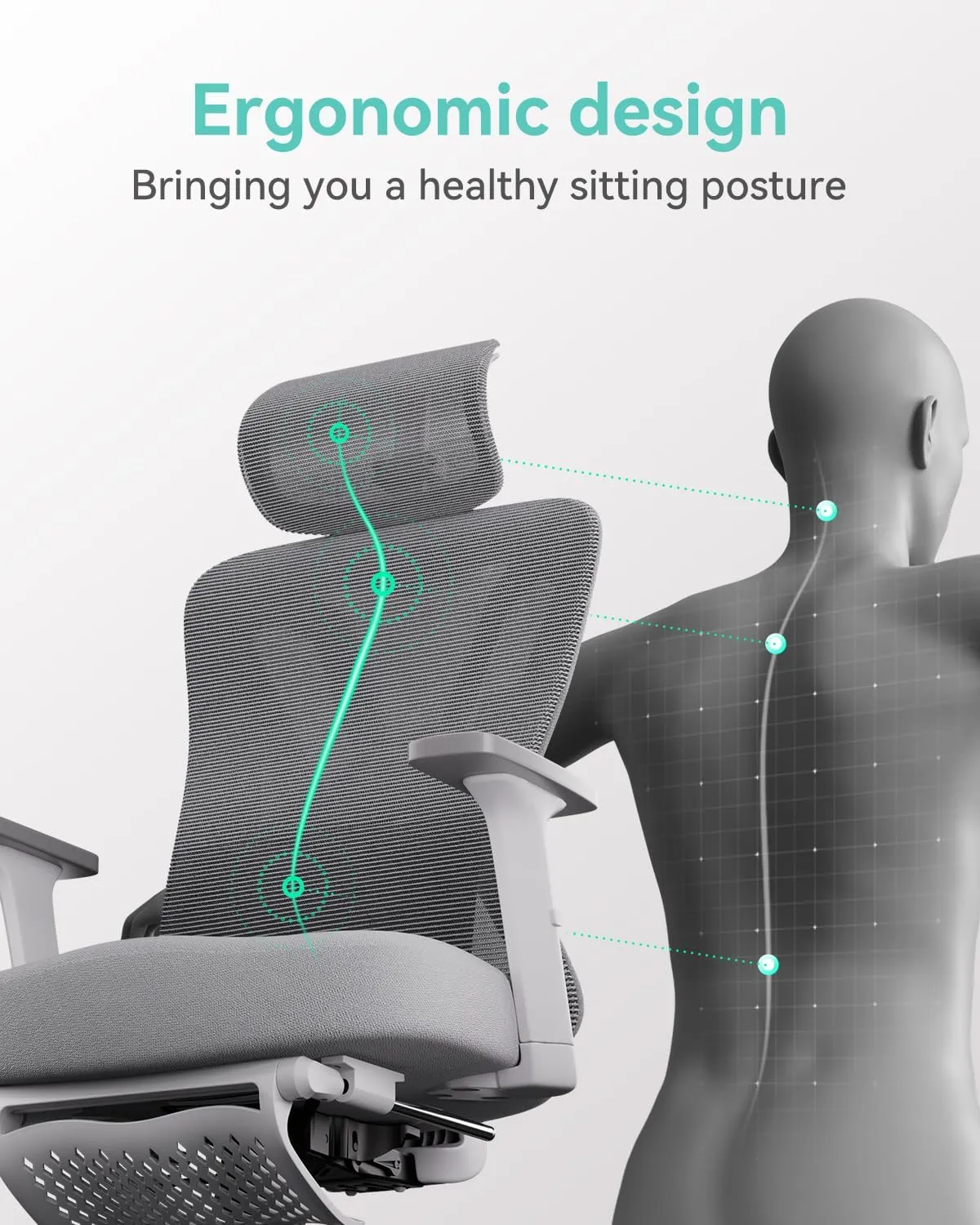 Hbada P5 Ergonomic Office Chair, Desk Chair with Adjustable Lumbar Support and Height, Comfortable Mesh Computer Chair with Footrest 2D Headrest, Swivel Tilt Function White