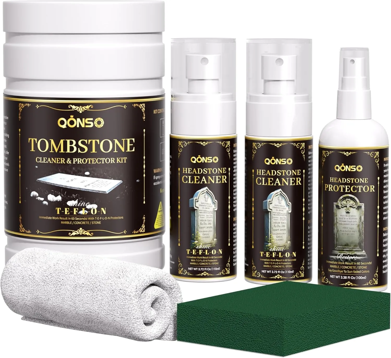 Headstone Cleaner for Graves & Memorials, Granite Cleaner. Removes Dirt & Plant Growth. Natural Luster to Restore & Guard Granite, Stone,Tile, Travertine, Concrete,Limestone,Slate,Marble 10.14 Fl Oz