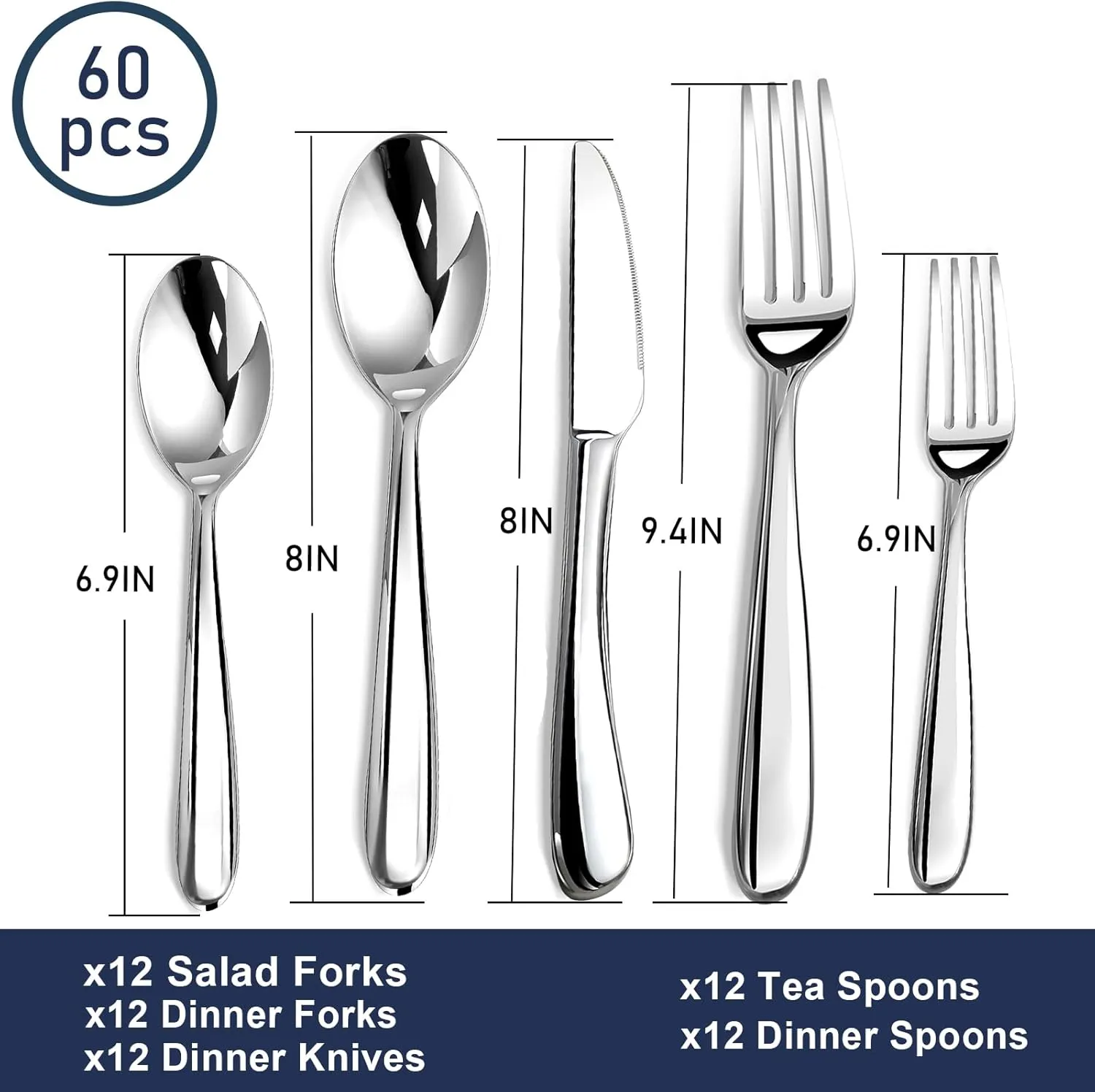 Heavy Duty Silverware Set for 12, 60 Piece Premium Stainless Steel Flatware Utensils Cutlery Set Including Steak Knife Fork and Spoon, Dishwasher Safe, Gift Package for Wedding Housewarming