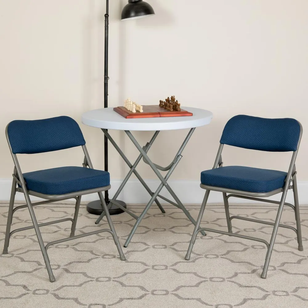 HERCULES Series Premium Curved Triple Braced & Double Hinged Navy Fabric Metal Folding Chair - Flash Furniture