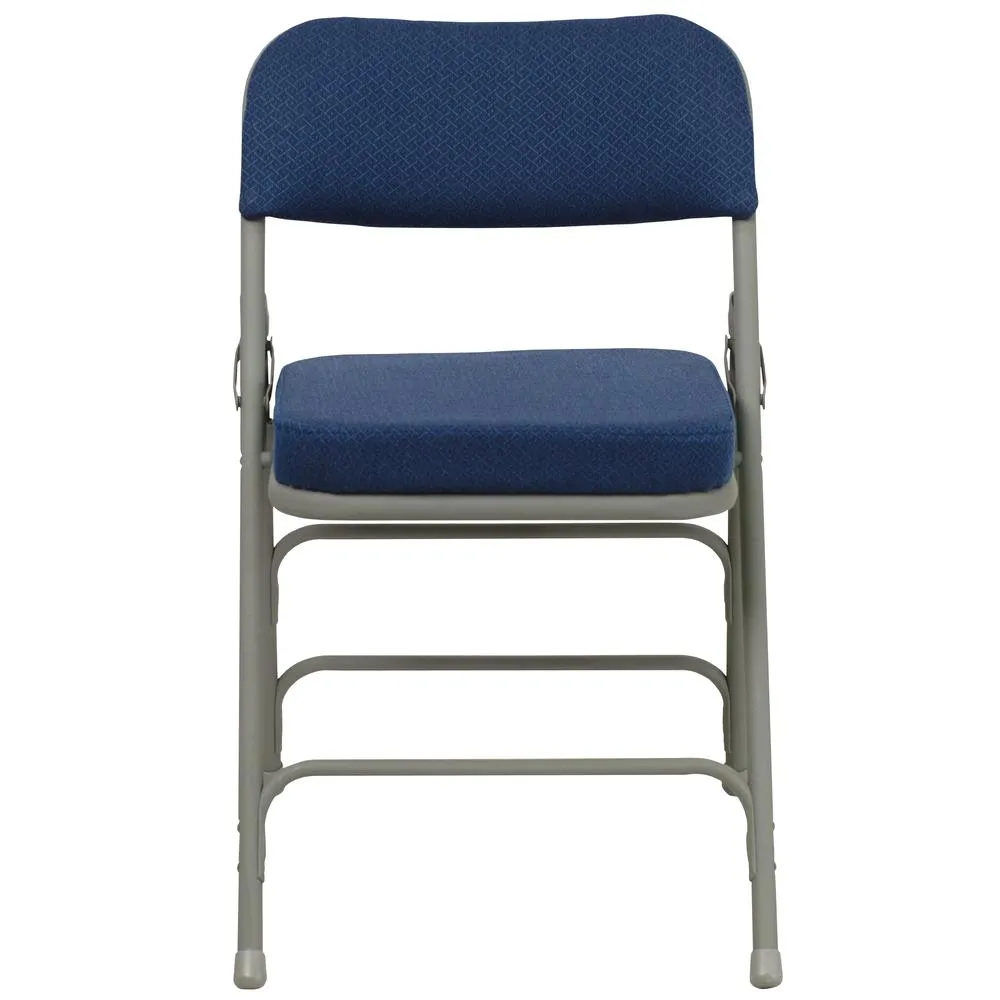 HERCULES Series Premium Curved Triple Braced & Double Hinged Navy Fabric Metal Folding Chair - Flash Furniture