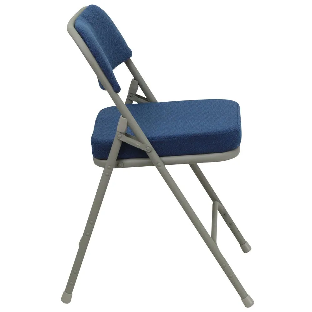 HERCULES Series Premium Curved Triple Braced & Double Hinged Navy Fabric Metal Folding Chair - Flash Furniture