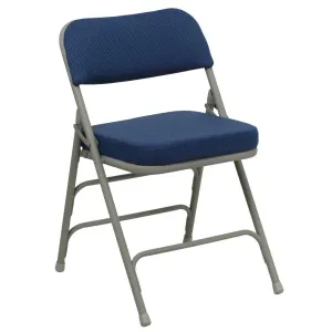 HERCULES Series Premium Curved Triple Braced & Double Hinged Navy Fabric Metal Folding Chair - Flash Furniture