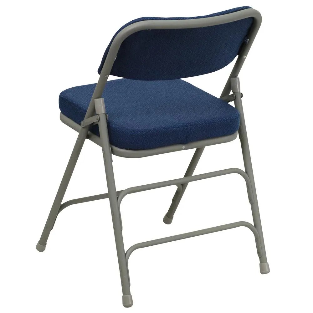 HERCULES Series Premium Curved Triple Braced & Double Hinged Navy Fabric Metal Folding Chair - Flash Furniture