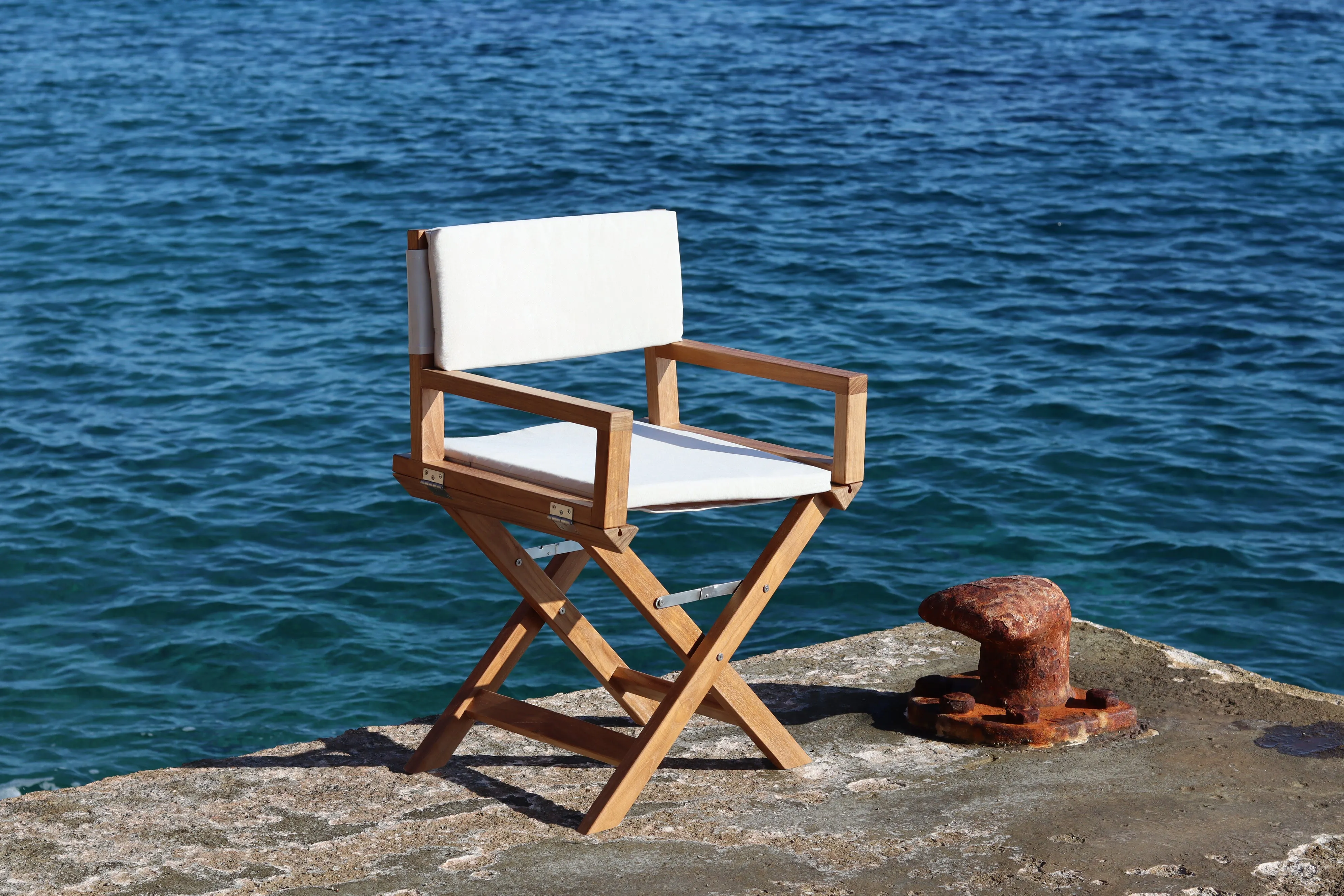 High-End Folding Directors Padded Teak Boat Chair -L10P