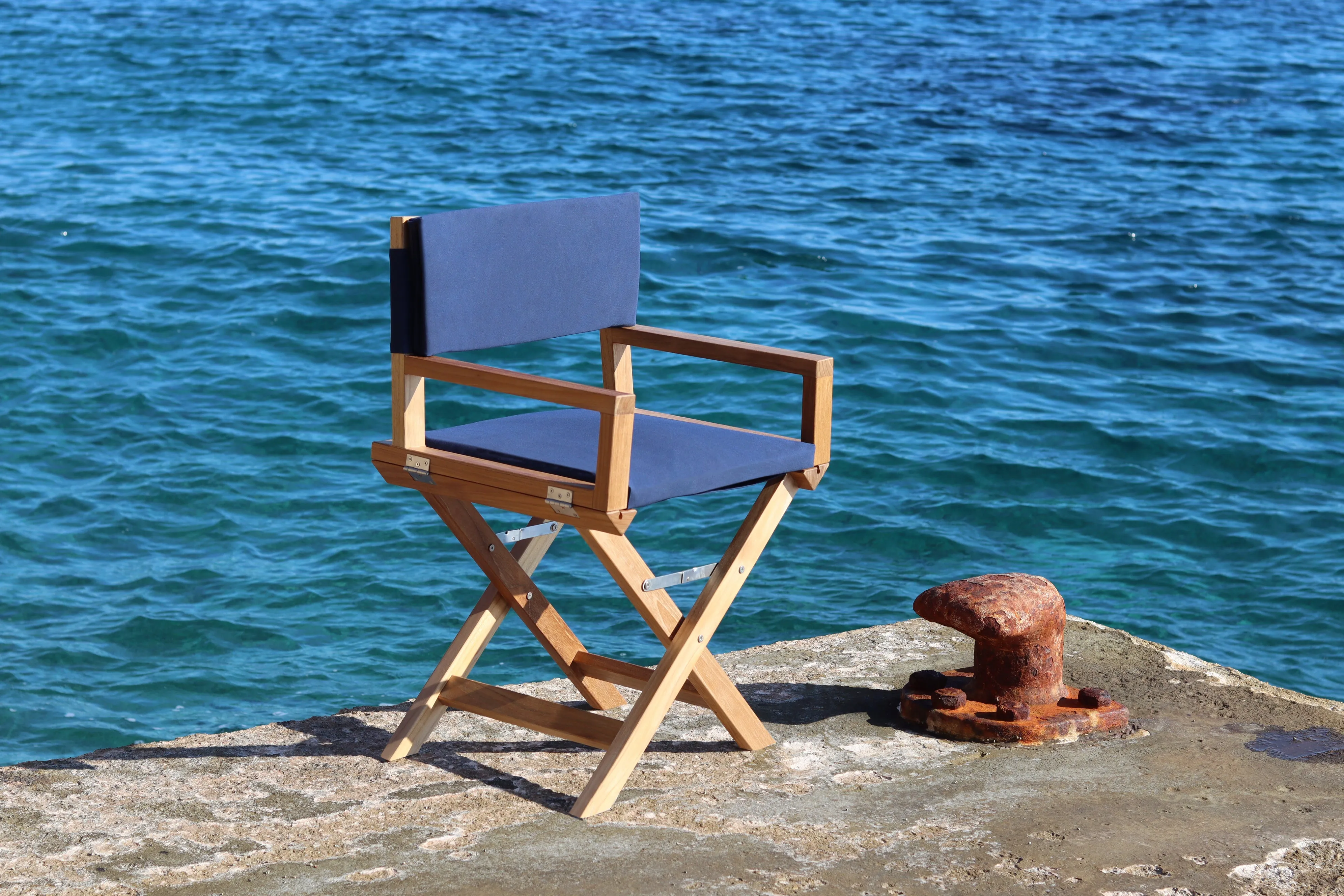 High-End Folding Directors Padded Teak Boat Chair -L10P
