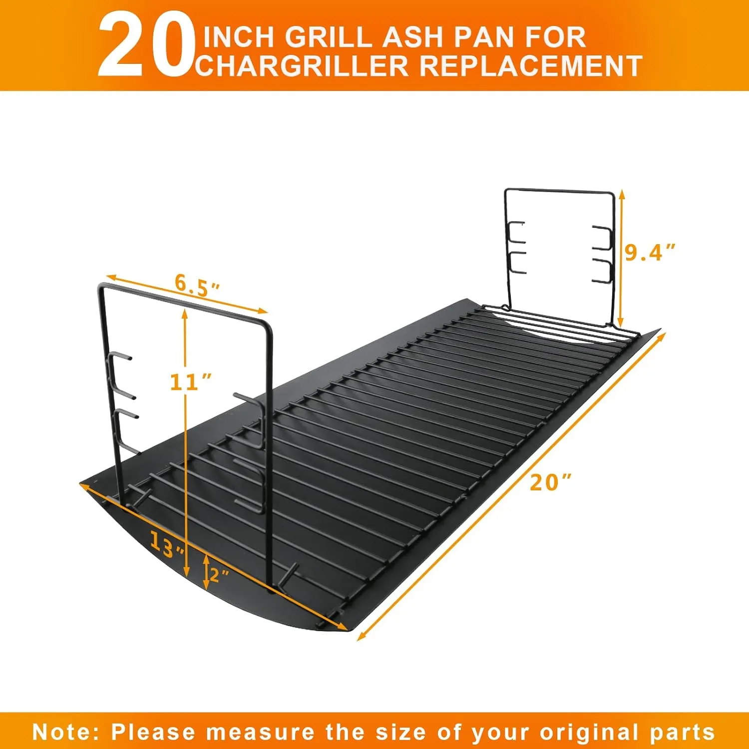 Hisencn 20 inch Ash pan for Chargriller 5050, 5072, 5650, 2123 Charcoal Grills, Char-Griller Model 200157, Replacement Part with 2pcs Fire Grate Hanger, 20" Drip Pan