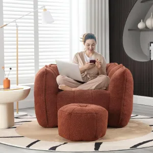 HMFULE Bean Bag Chairs with Ottoman, Bean Bag Couch for Adults, Bean Bag Sofa with High Resilient Foam, Modern Lazy Sofa Chair with Armrests for Living Room, Bedroom, Apartment Reddish Brown