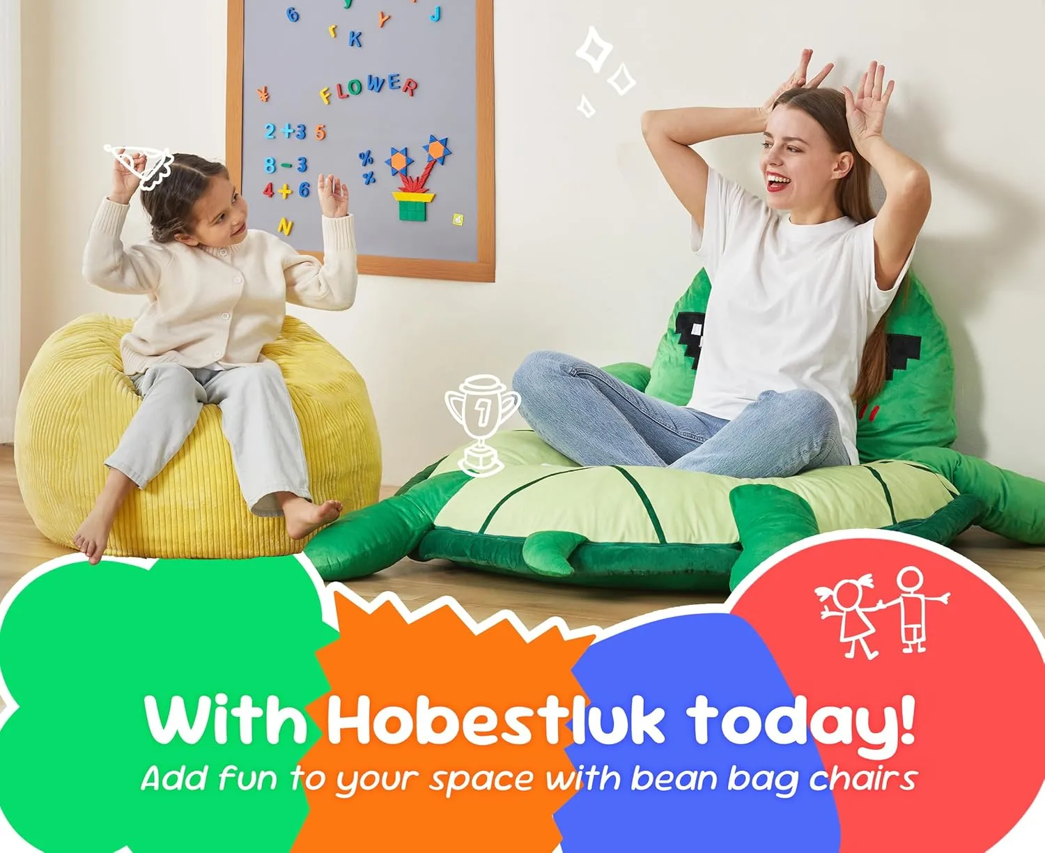 Hobestluk 2.5FT Bean Bag Chair Beanbags Small Bean Bag Chair with Filler Included Teardrop Bean Bag with Removable Cover for Bedroom Living Room (Small, Yellow)