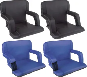 Home-Complete Set of 4 Stadium Seats – Includes 2 Standard and 2 Wide Reclining Bleacher Cushion with Armrests and Backpack Straps (Blue and Black)
