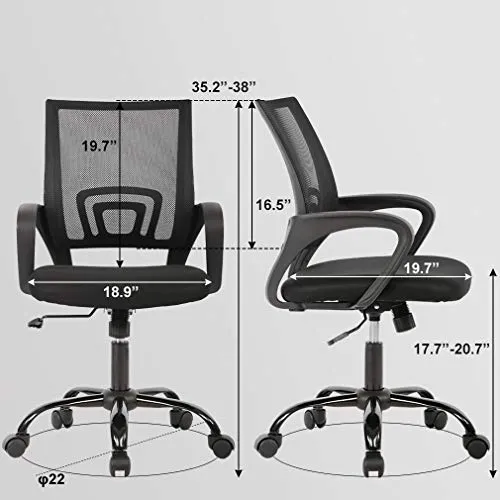 Home Office Chair Ergonomic Desk Chair Mesh Computer Chair with Lumbar Support Armrest Executive Rolling Swivel Adjustable Mid Back Task Chair for Women Adults, Black