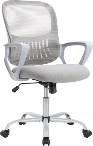 Home Office Computer Desk Chair, Ergonomic Mid-Back Mesh Swivel Rolling Work with Wheels, Comfortable Lumbar Support, Comfy Arms, Bedroom, Study, Dorm, Student, Adults
