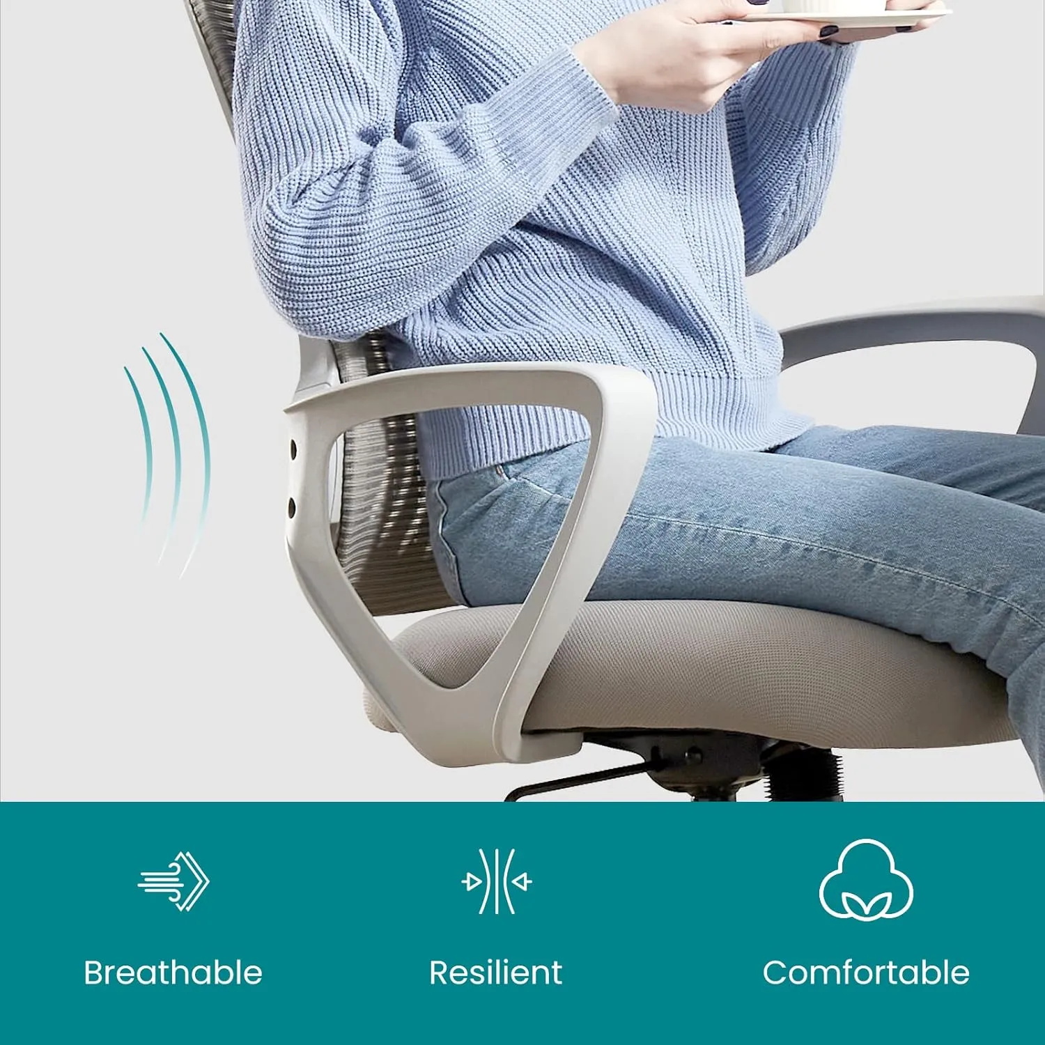 Home Office Computer Desk Chair, Ergonomic Mid-Back Mesh Swivel Rolling Work with Wheels, Comfortable Lumbar Support, Comfy Arms, Bedroom, Study, Dorm, Student, Adults