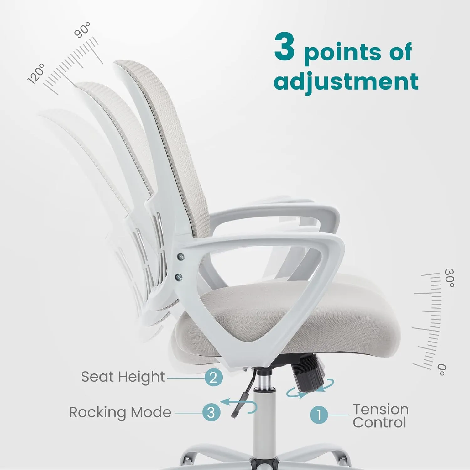 Home Office Computer Desk Chair, Ergonomic Mid-Back Mesh Swivel Rolling Work with Wheels, Comfortable Lumbar Support, Comfy Arms, Bedroom, Study, Dorm, Student, Adults