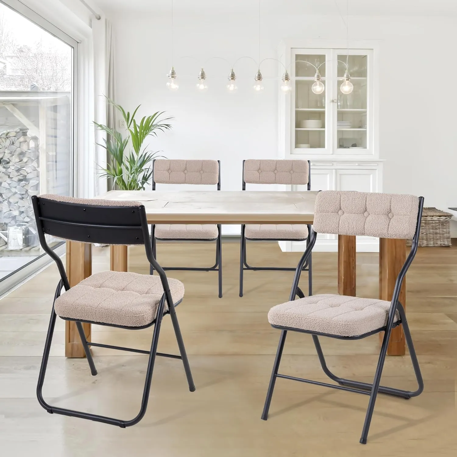 HOMEFUN Padded Folding Chairs 4 Pack - Foldable Dining Chair with Cushion, Portable and Assembled Extra Seat for Guests Kitchen Office Wedding Party Gray