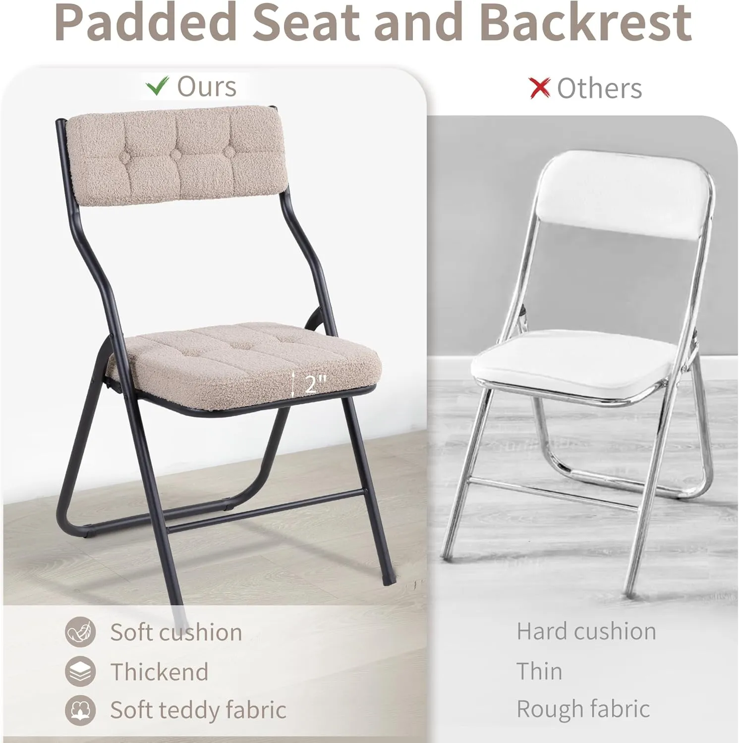 HOMEFUN Padded Folding Chairs 4 Pack - Foldable Dining Chair with Cushion, Portable and Assembled Extra Seat for Guests Kitchen Office Wedding Party Gray