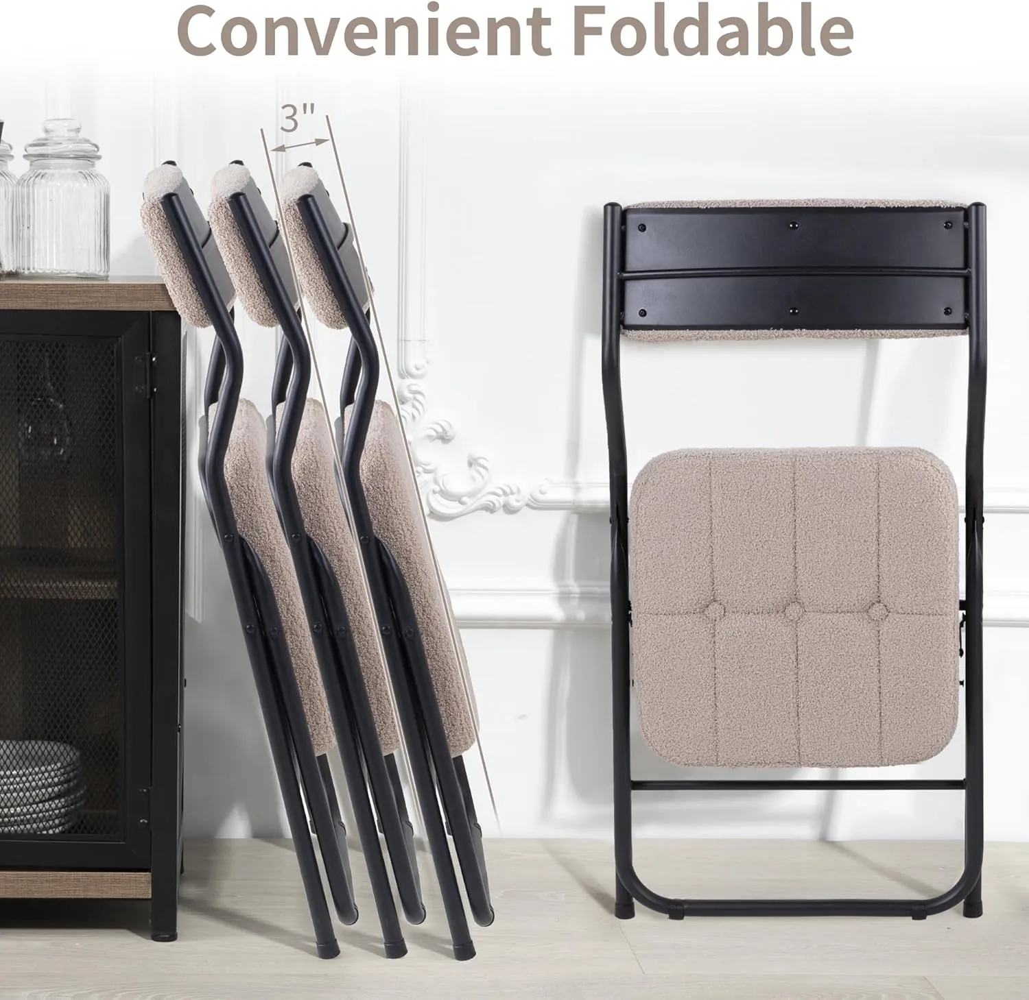 HOMEFUN Padded Folding Chairs 4 Pack - Foldable Dining Chair with Cushion, Portable and Assembled Extra Seat for Guests Kitchen Office Wedding Party Gray